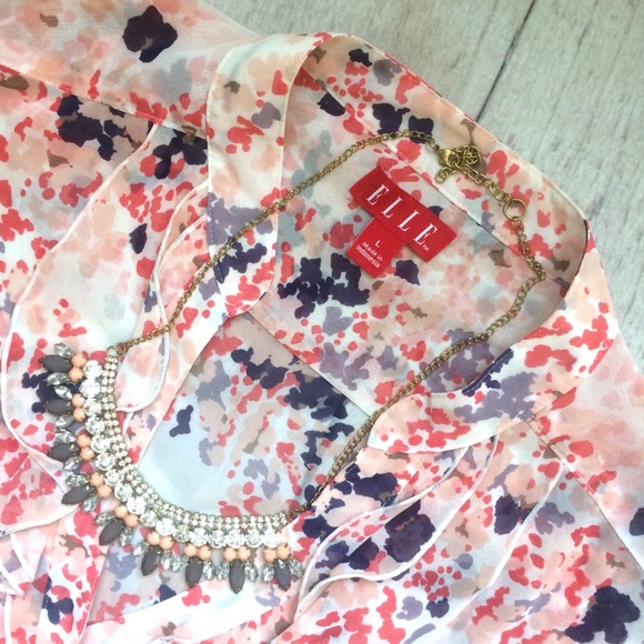 ELLE Chiffon Coral Top Size L. - Picture 3 of 5